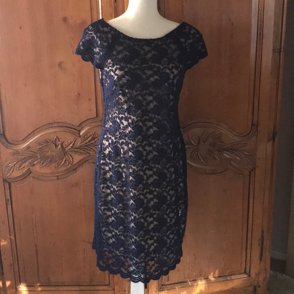 Connected Apparel Navy Overlay Over Nude Sheath